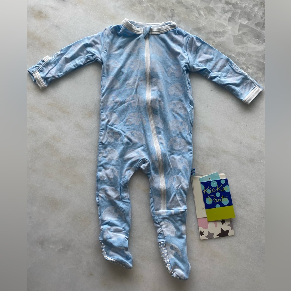 Kickee Pants Footie Zipper! Pond Elephant. Brand new, with tags. Size 0-3 month